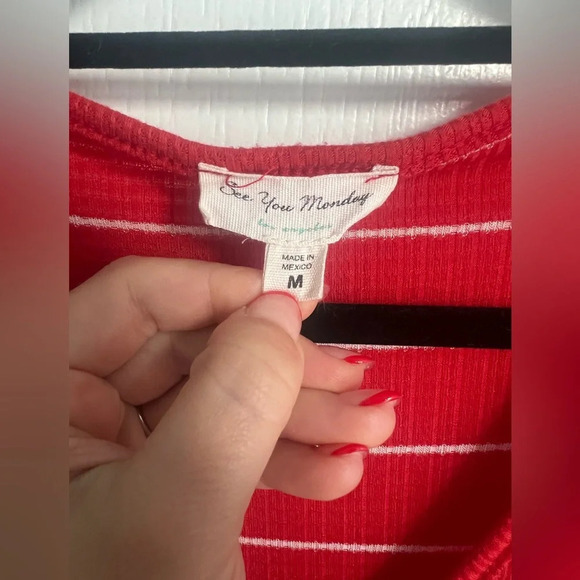 See You Monday Los Angeles Striped Tiered Red Sleeveless Dress M - Picture 2 of 3